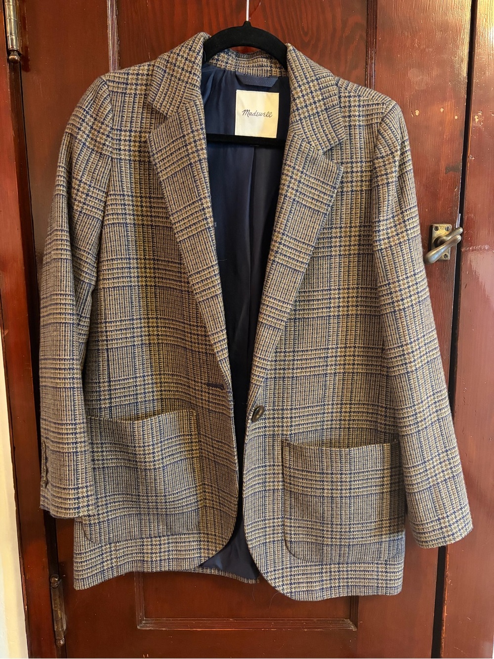 Madewell Glen Plaid Blazer in Tan and Blue